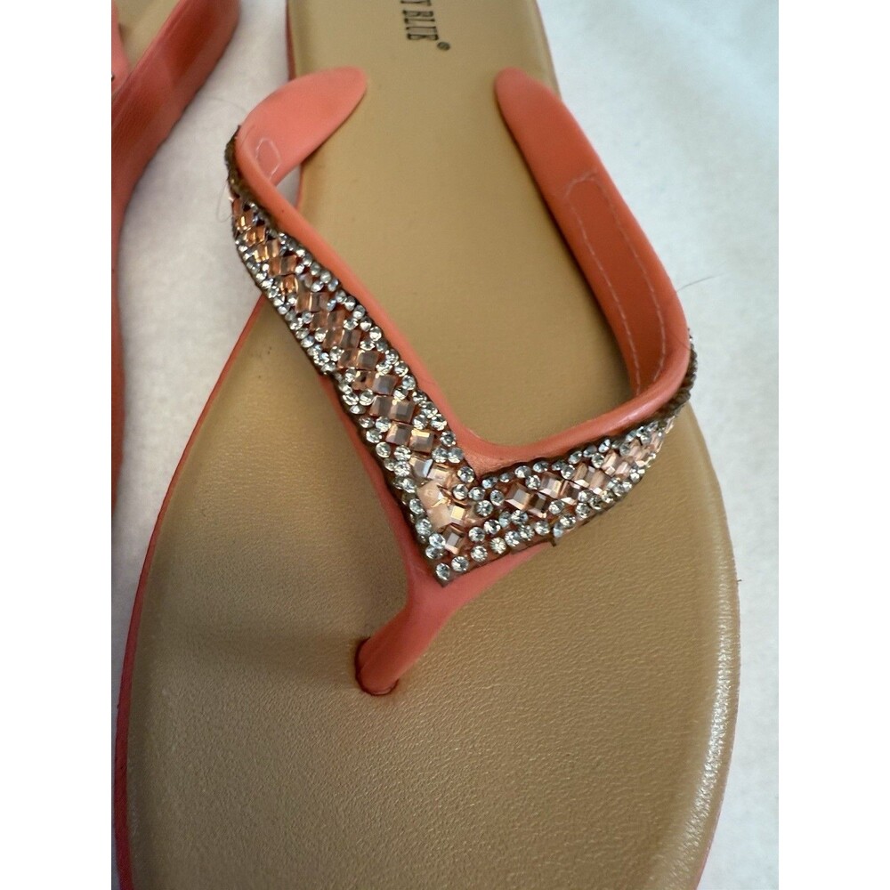 Womens Ashley Blue Salmon Beaded Rhinestones Jellies Flip Flops Sandals Sz 9 - Picture 3 of 12